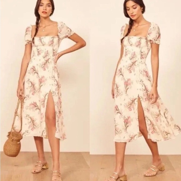 Reformation Inka Dress in Leila Off Shoulder Smocked Floral Womens Size XL - Picture 1 of 15